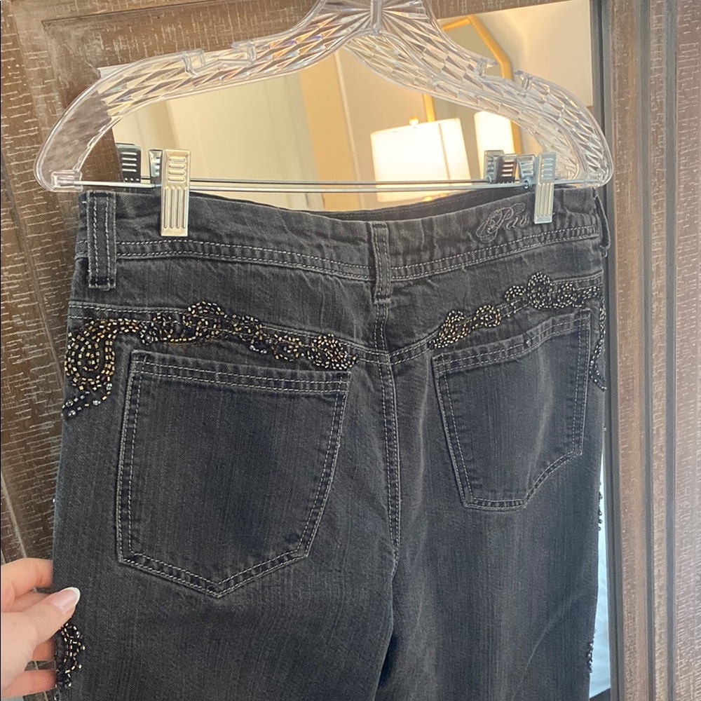 Embellished y2k Black/Silver Boot Cut Jeans with decorative stitching